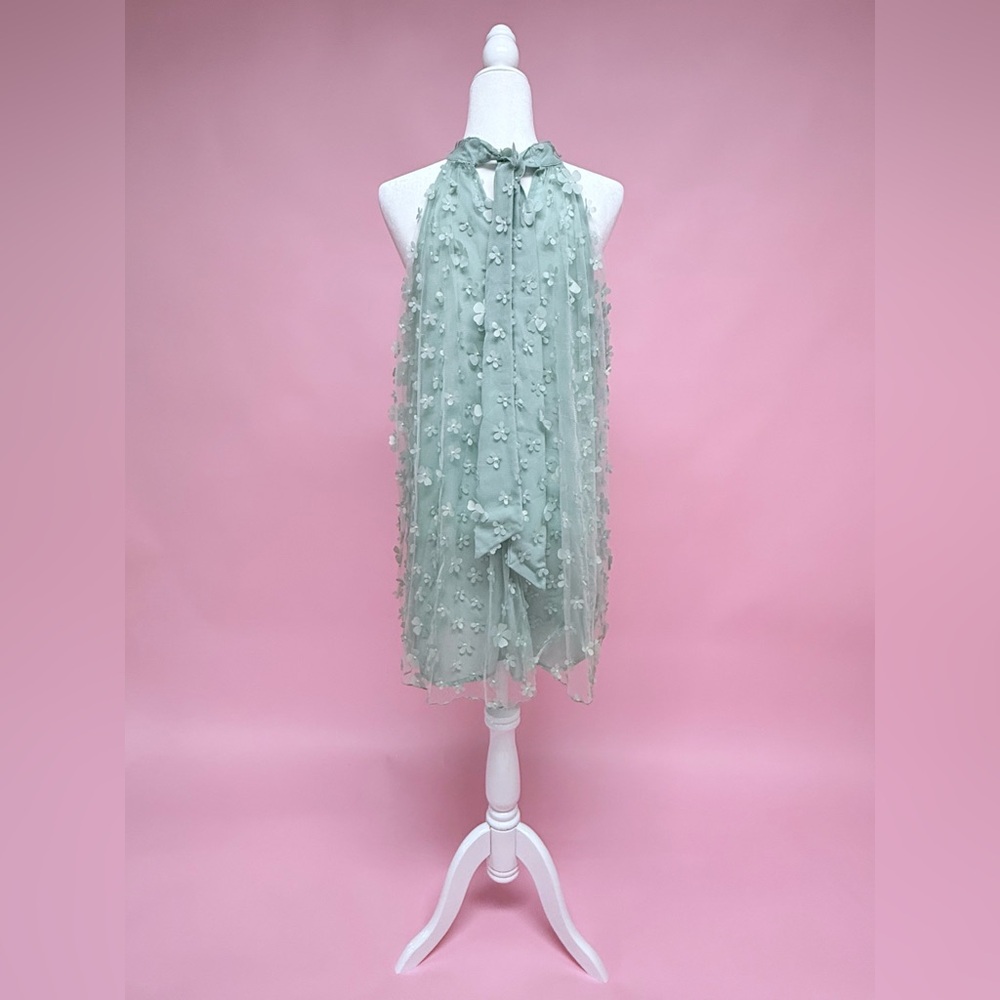 Easel Sage Green Halter Floral Appliqué Mini Dress - Picture 6 of 10